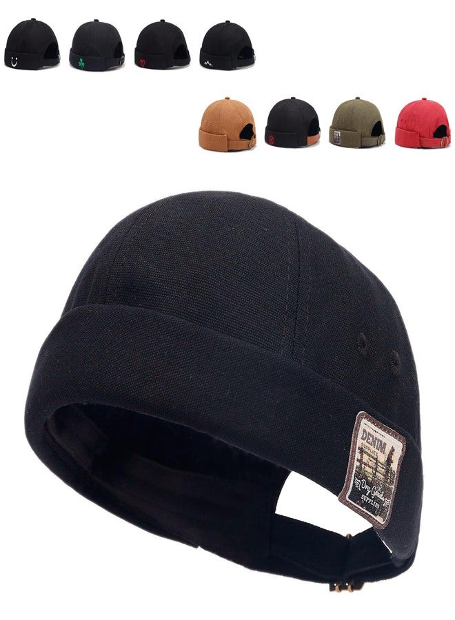 Gadfary Brimless Hats for Men Brimless Caps, Rolled Cuff Retro Docker Hat for Men Womens Skull Cap with Adjustable Brimless Beanie Hat (Denim Black) - Image 1